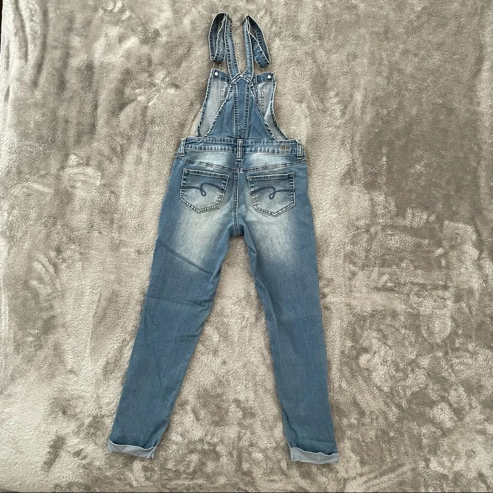 Justice Distressed Ripped Super Skinny Overall Pants Lace Pocket Girl’s Size 12